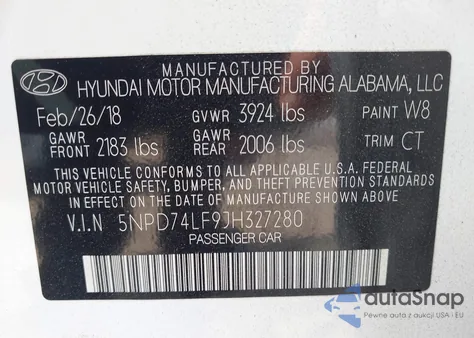 2018 Hyundai Elantra Se from USA, damaged, VIN 5NPD74LF9JH327280